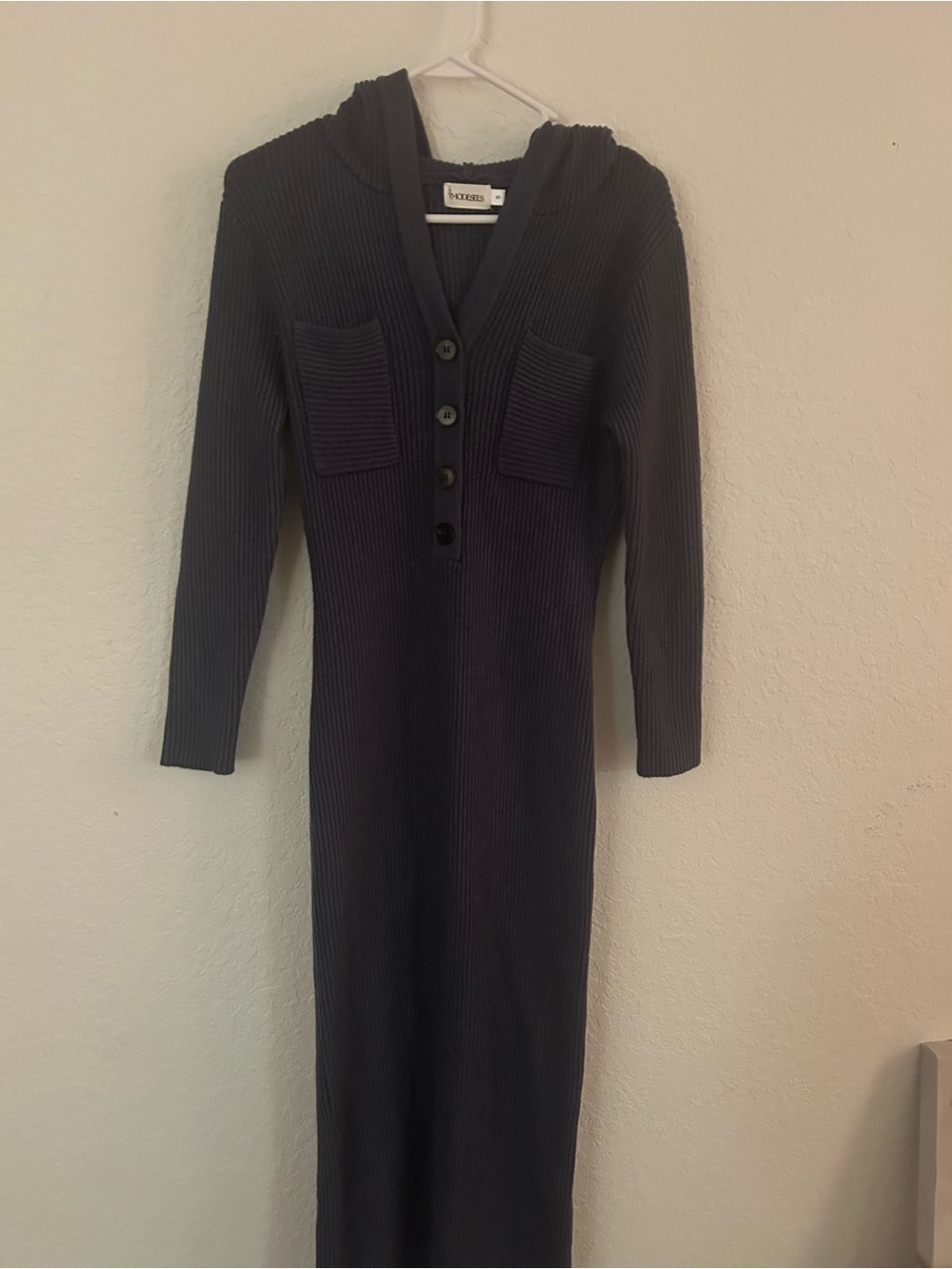 Vince Hooded Rib-Knit Long Sleeve Dress in Charcoal